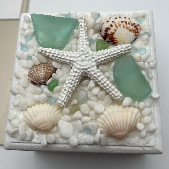 Wooden Box - Keepsake Box Oceanic Square Jewelry Box With Seashell And Starfish - Picture 4 of 9